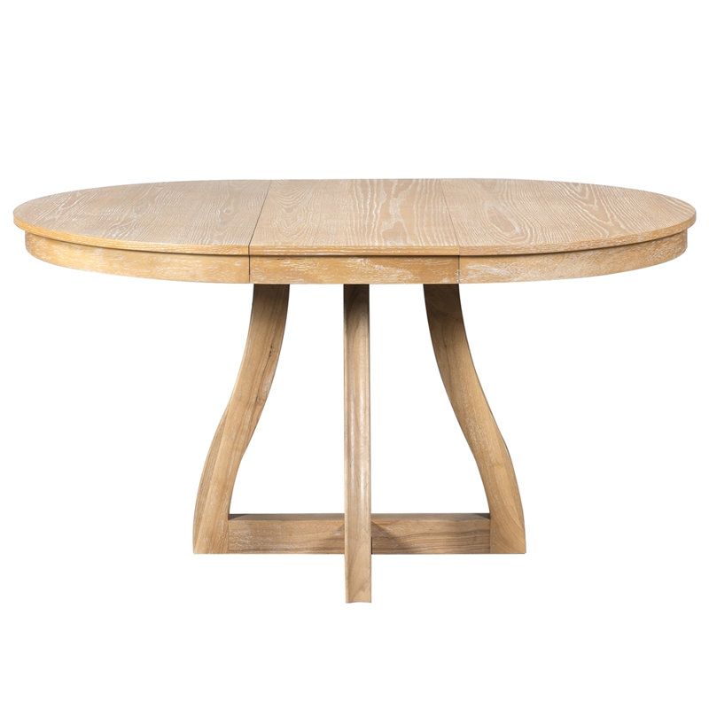 Table de salle à manger ronde extensible pour 4-6 personnes pour la cuisine et le salon, Bois naturel délavé