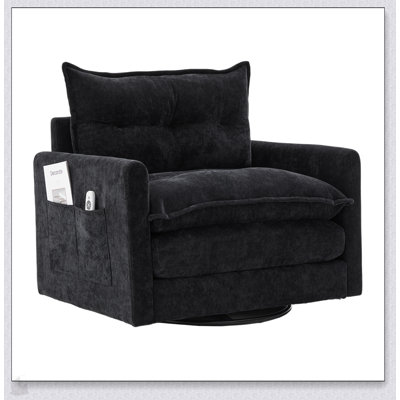  Fauteuil demi-tonneau pivotant - Mid-Century moderne, rembourré épais, base en métal solide, canapé simple confortable pour le salon et la chambre à coucher
