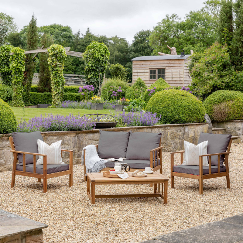 Daphne Wooden Garden Sofa Set - Natural, Grey