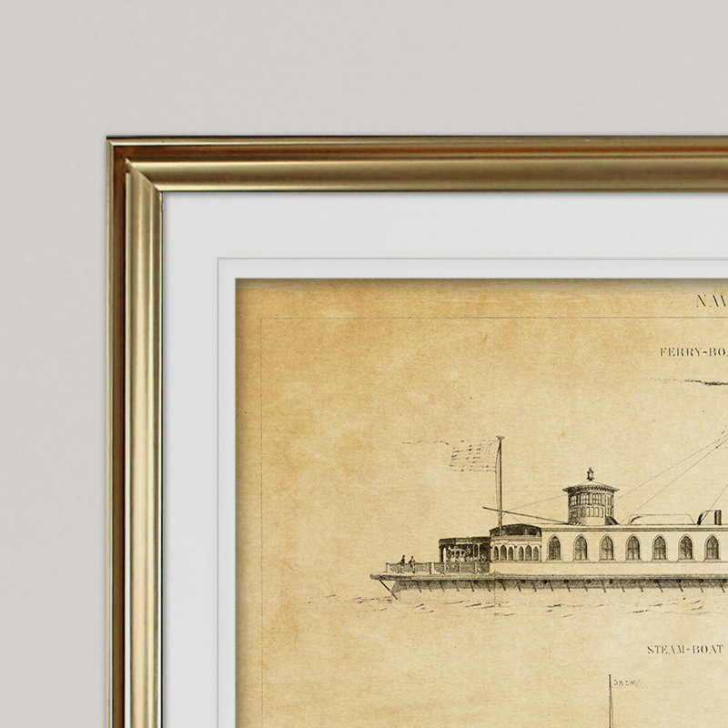 « rétro italien steamboat stencil i », impression, Cadre doré, H 20 po x l 24 po x P 1,5 po