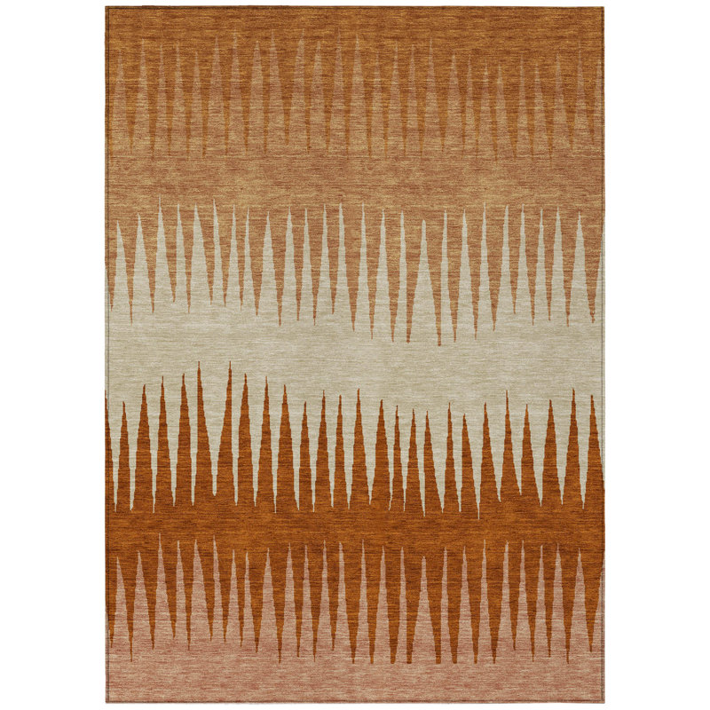 Tapis extérieur lavable rayé brun et beige cuivré 8 pi x 10 pi