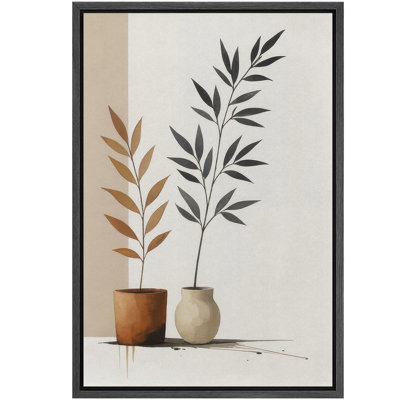 «Minimalist Pots Leaves Botanical Duo Neutral Decor», reproduction d'art sur toile encadrée