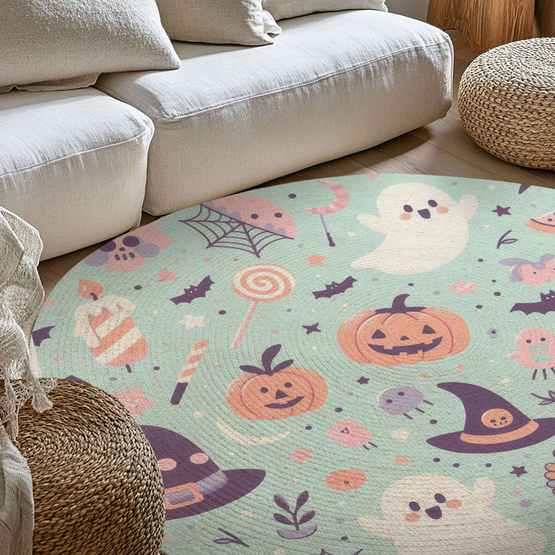 Tapis tressé clair nuit tombée, Rond 5 pi