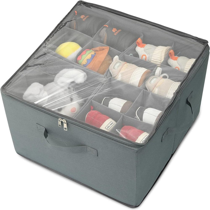 16 Pair Stackable Shoe Storage Box, Gray