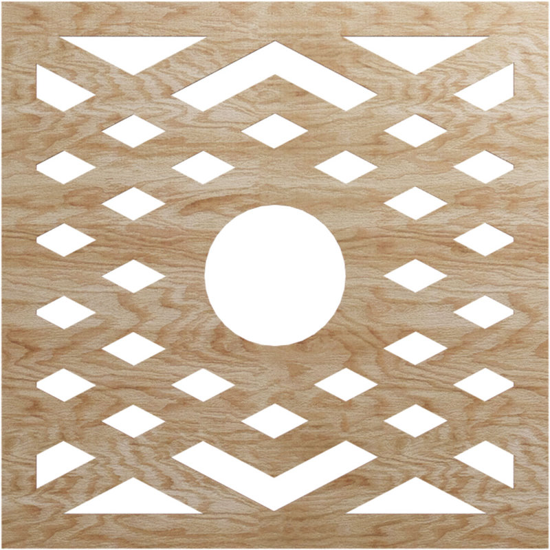 Médaillon de plafond à chevrons, Chêne rouge, H 32 po x l 32 po x P 0,38 po
