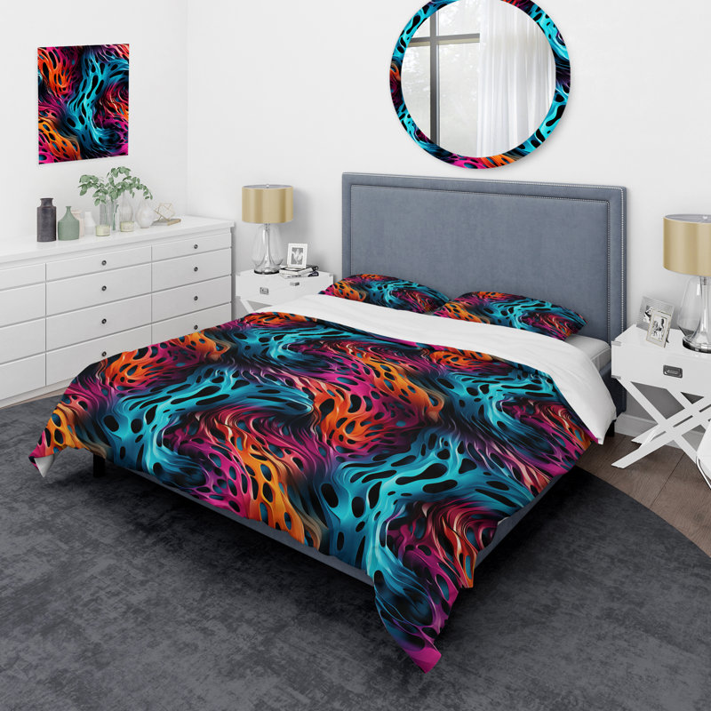 Futuriste rayé Fusion I - Ensemble de housse de couette à motif abstrait - Microfibre de polyester