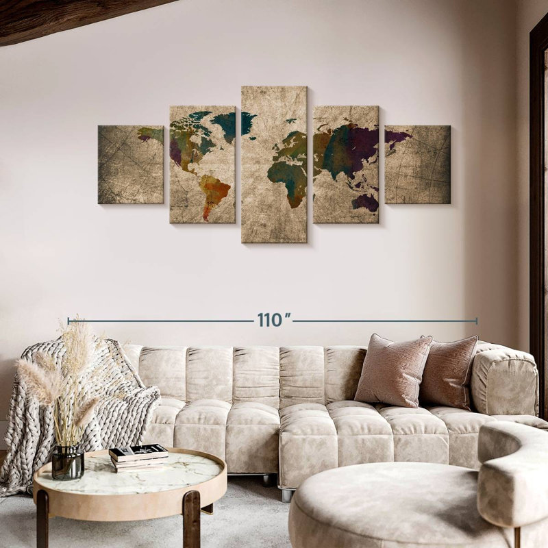 Carte du monde vieilli XLIV, H 42 po x l 92 po