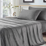 Deep Pocket Flannel Sheets Queen/King Size, 250 GSM Grey Sheets Fit 20"
