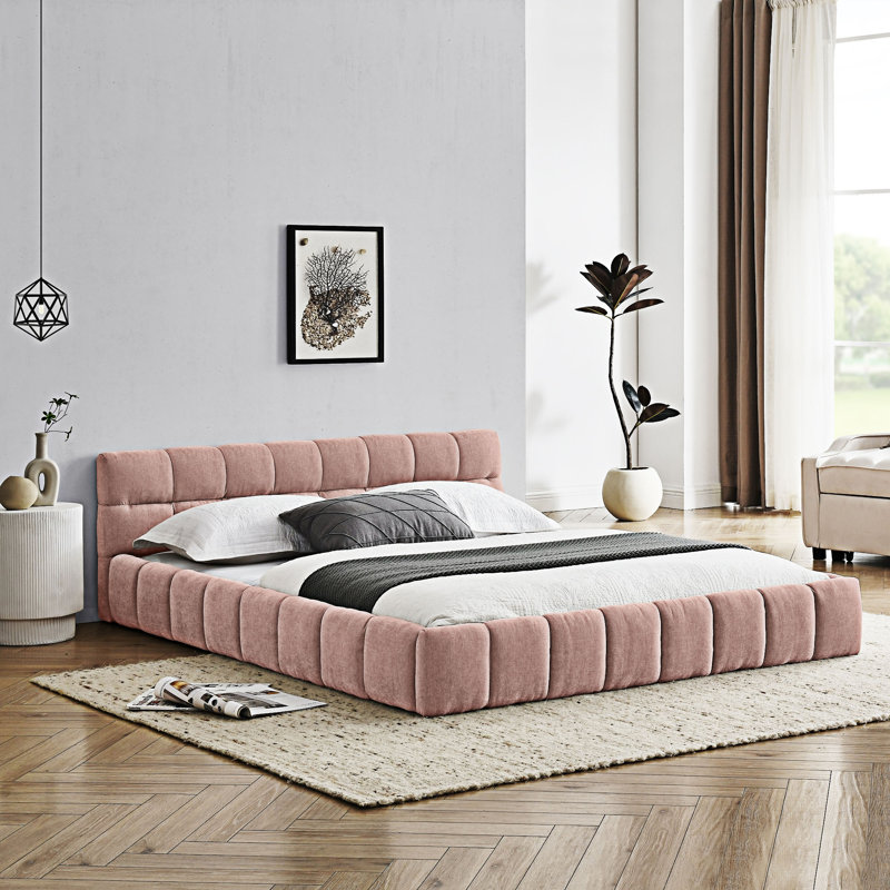 Lit plateforme tapissier, Grand lit, Rose