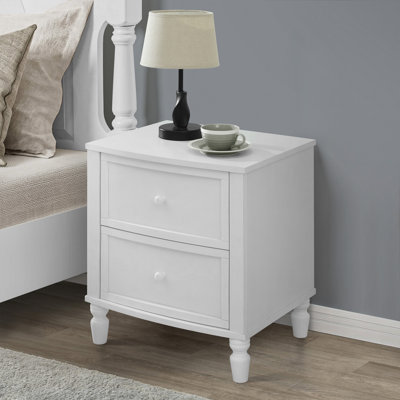 Table de chevet Tommy, table d'appoint moderne 18,9 po, table de bout à 2 tiroirs avec rangement, table de chevet pour chambre à coucher, salon, blanc classique