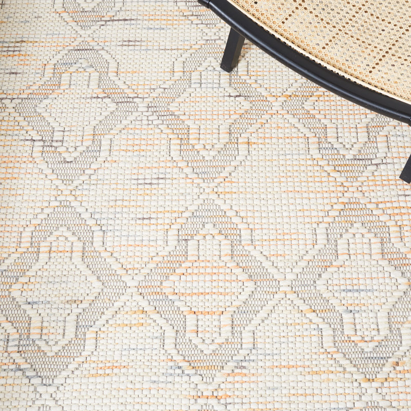 Geometric Handmade Hand-Loomed Ivory/Orange Area Rug, Square 6'