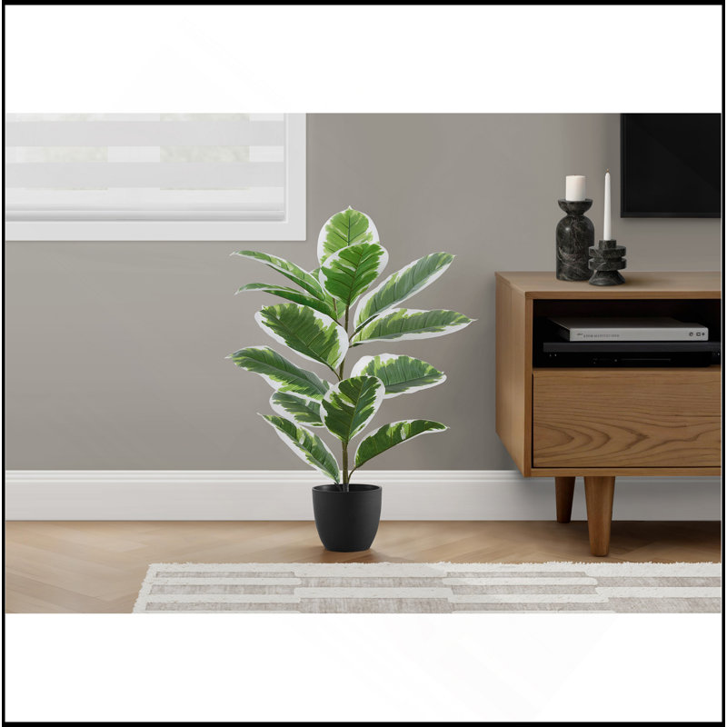 Plante artificielle, 27 po de hauteur, caoutchouc, intérieur, faux, faux, table, verdure, pot, véritable touche décorative, feuilles vertes, pot noir