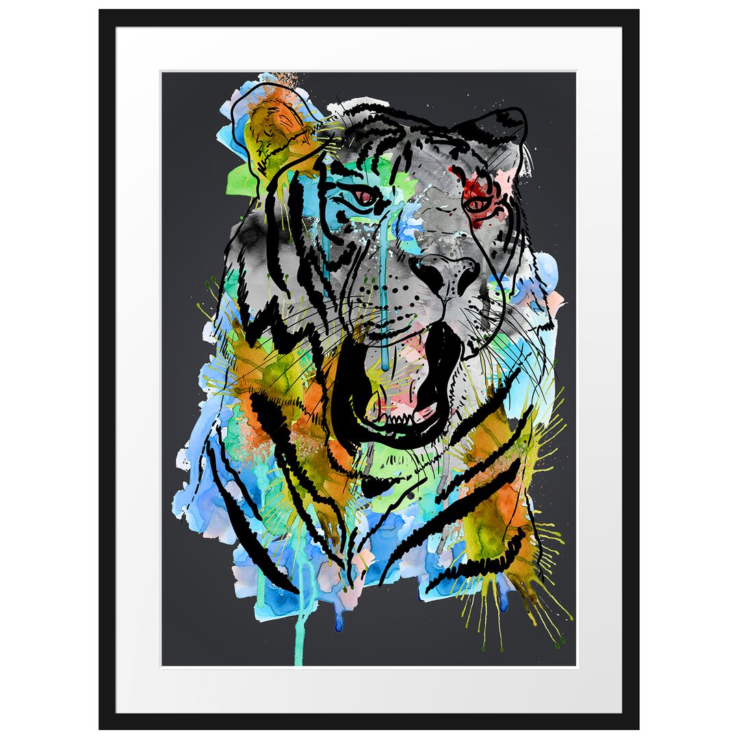 Gerahmtes Poster Roar Aquarell Schwarz