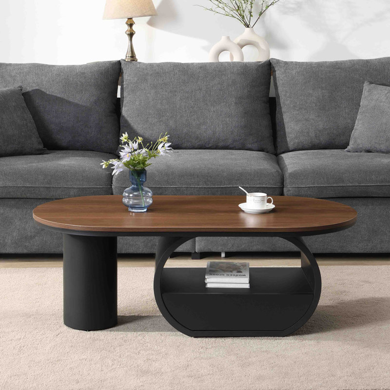 Table basse ovale industrielle de luxe 47,24 x 23,62 x 17,32, table centrale en métal avec tiroir de rangement et tablette ouverte pour salon