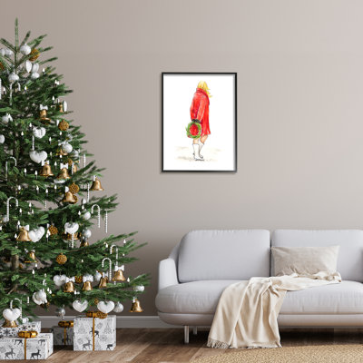 " Glam Fashion Red Jacket Christmas Woman With Wreath " by Lanie Loreth