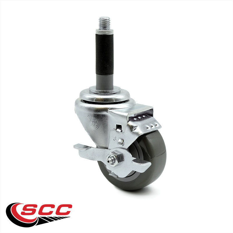 Ensemble de roulettes extensibles 3 pouces pivotant sur roues en polyuréthane 3 pouces / SCC-EX20S314-PPUB-TLB-MTG40-4, gris