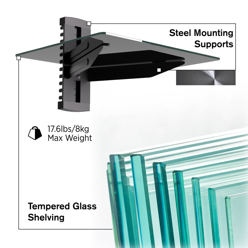 ProMounts Single Wall AV Component Glass Shelf Hold up to 18 lbs