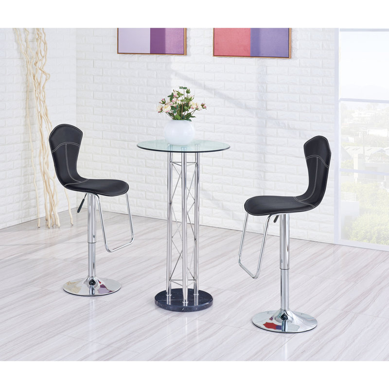 Table de bar, piédestal argenté et plateau rond en verre trempé, élément de design contemporain, assemblage facile, 25,7 po X P 39,86 H, 38,82 Lb, table noire avec plateau et base, décor moderne,