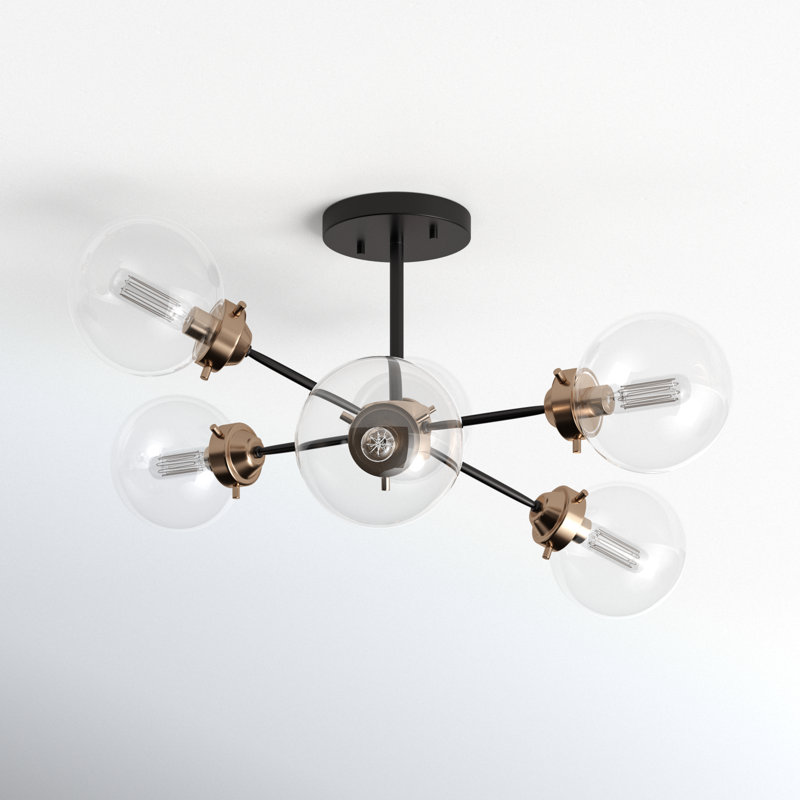 Blevins Glass Semi Flush Mount, 12.25" H x 25" W x 25" D, Muted Brass