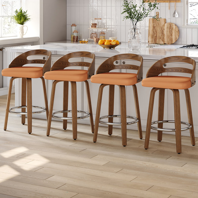 Swivel Upholstered Counter Stool, Counter Stool (64cm Seat Height), Orange