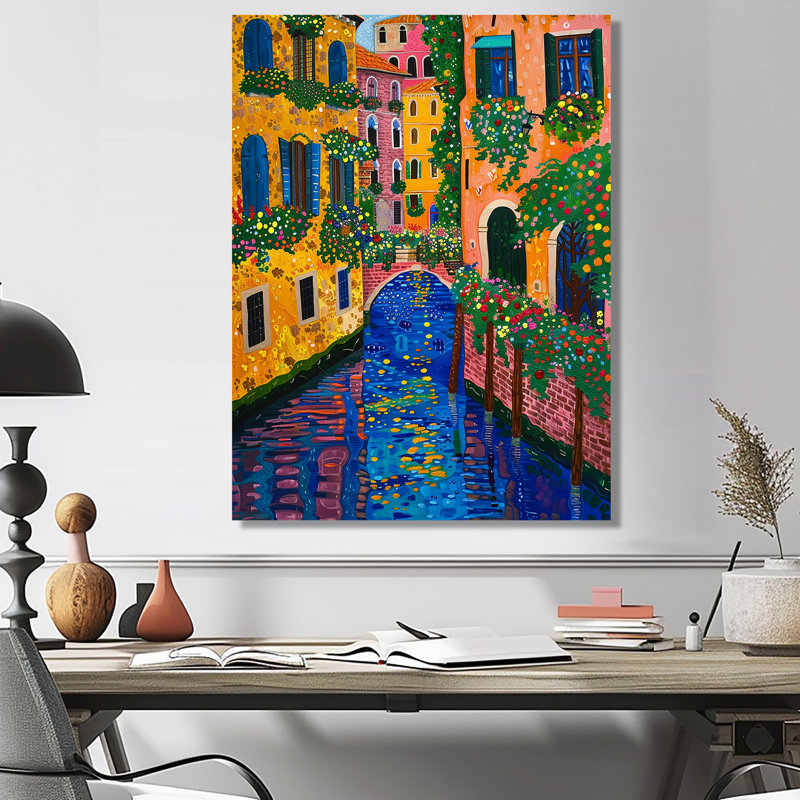 Floraison florale, été, charmant canal de Venise I - salon d'art mural de Venise, Sans cadre, H 20 po x l 12 po