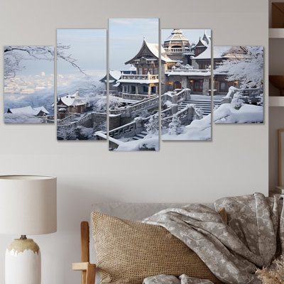 «Winter Village Landscape II - Landscape», reproduction sur toile - 5 panneaux