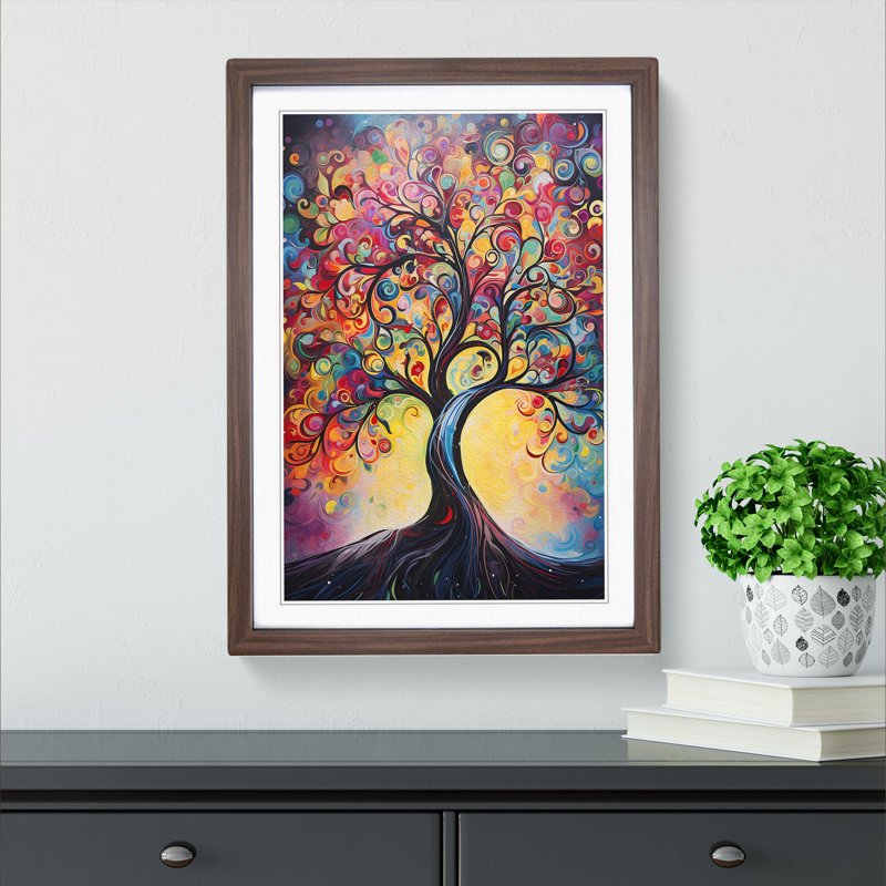 Apple Tree Action Painting No.2 - Single Picture Frame Print on Wood, 64cm H x 46cm W x 2cm D, Walnut