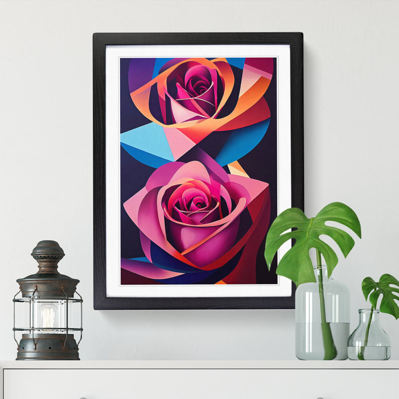 Rose Painting Geometric Vol.2 - Single Picture Frame Print, 46cm H x 34cm W x 2cm D, Black