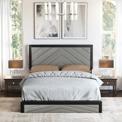 Barcelona Linen or Faux Leather Upholstered Platform Bed Frame with Adjustable Headboard, Heavy Duty Slat Support System, No Box Spring Required - Boy by Boyd Sleep