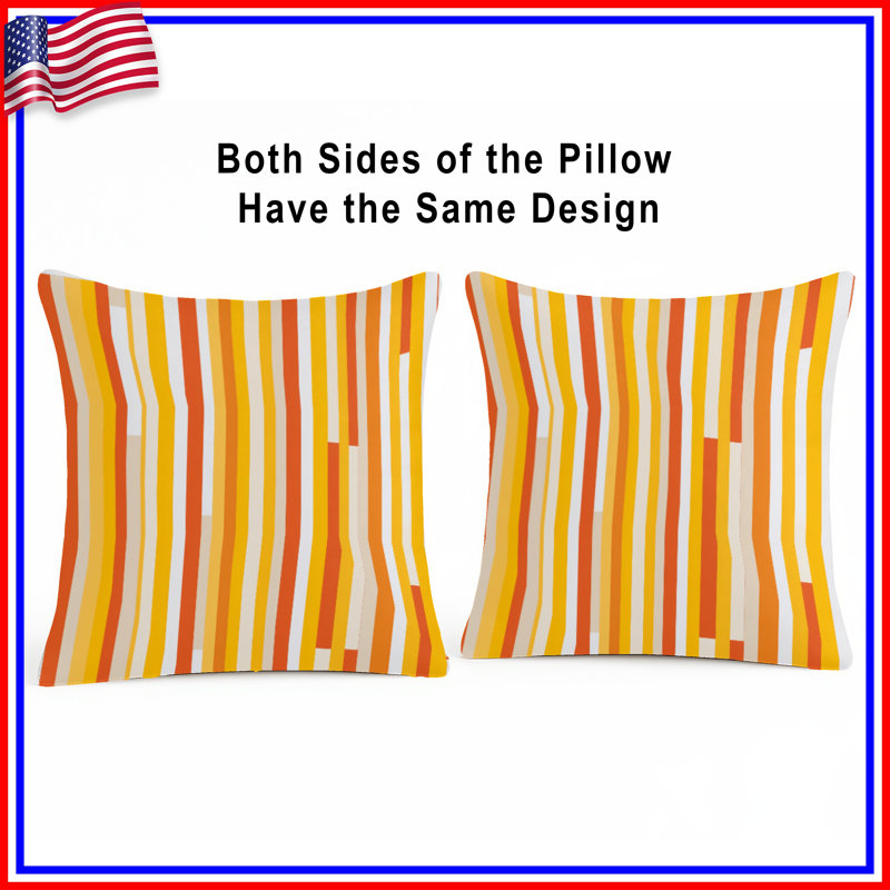Coussin décoratif à rayures orange et jaune, 20 x 20 inches