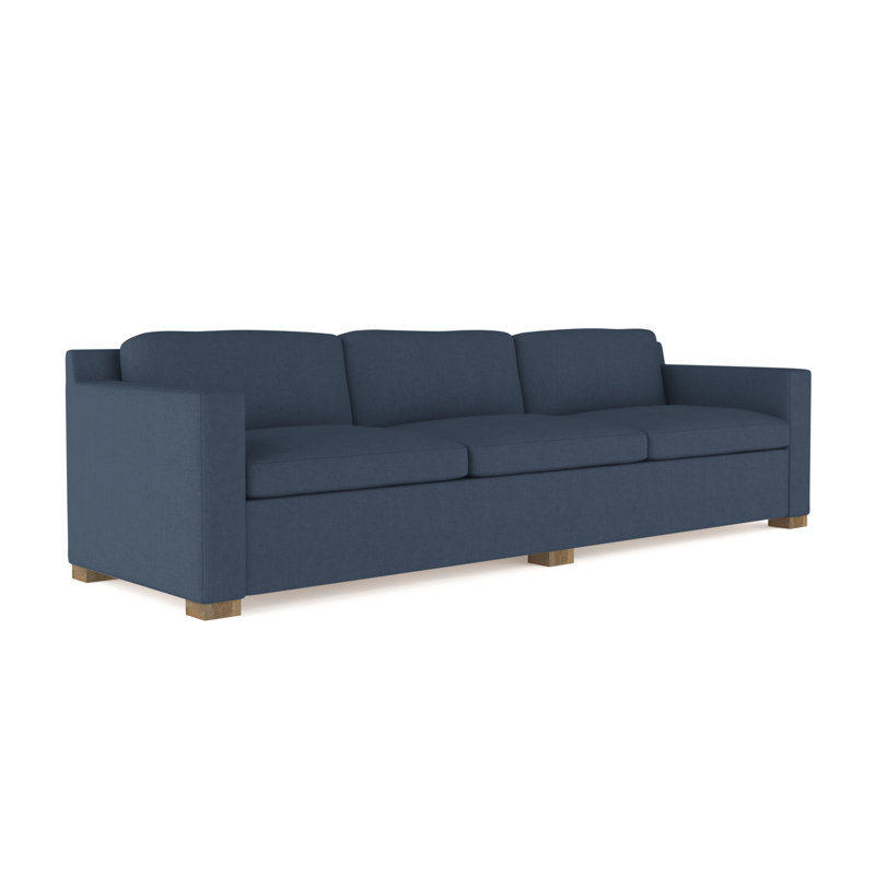 Mercer Track-Arm Extra Long Sofa, Weathered, Box Weave Linen Bluebell, 33.5" H x 120" W x 39" D