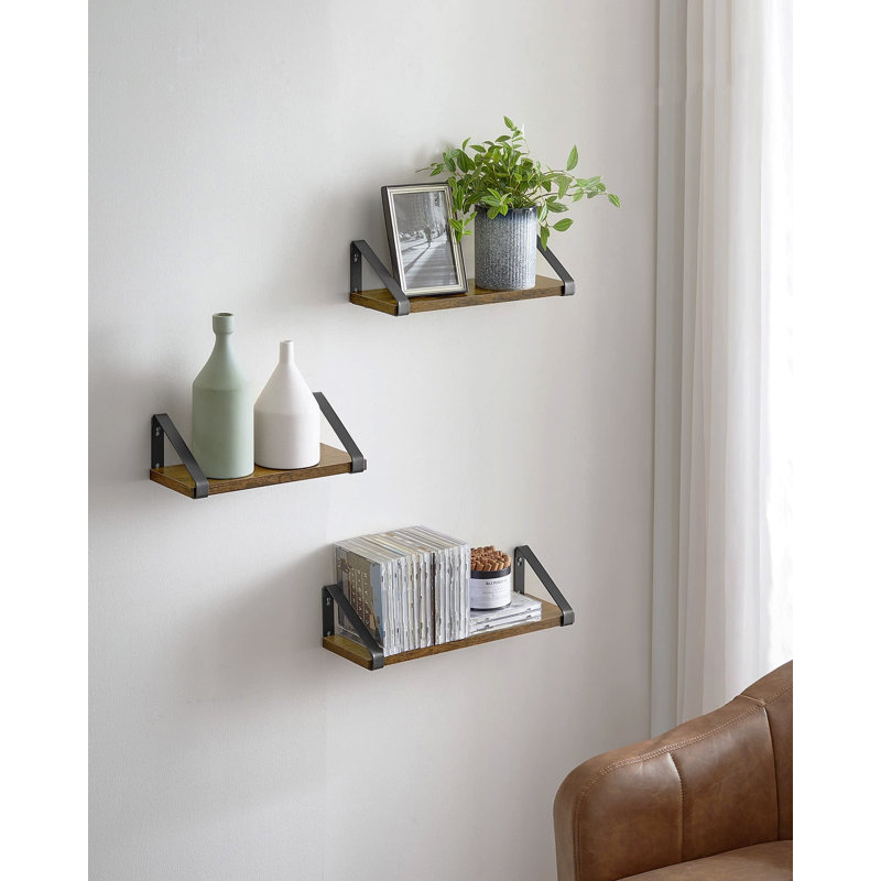 Diya 3 Piece Bracket Shelf, Vintage Brown/Black