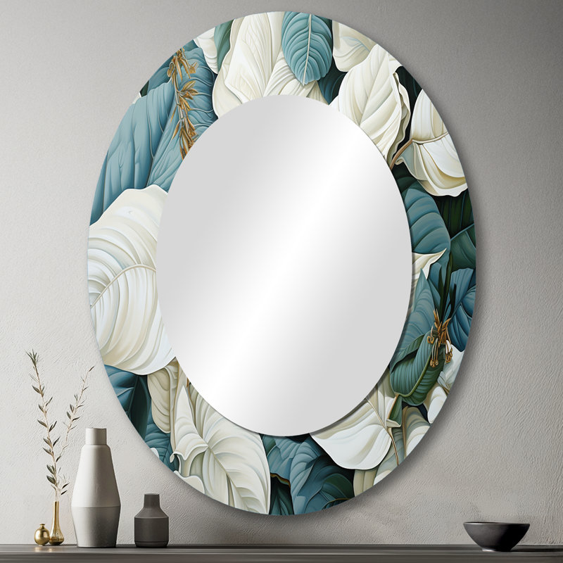 «White Leaves Charm» - miroir mural ovale blanc, 43 po x 33 po