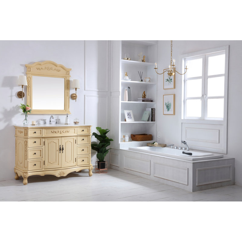 Lunette 48'' Single Bathroom Vanity with Top, Light Antique Beige, Ivory White