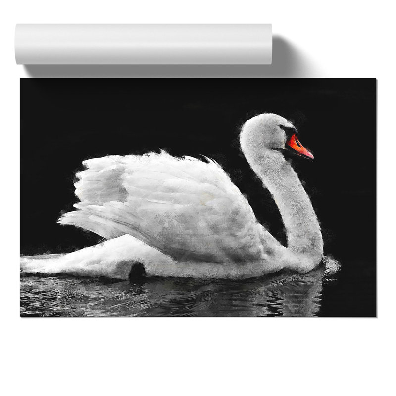 White Swan Painting - Frameless Print, 21cm H x 30cm W x 0.1cm D
