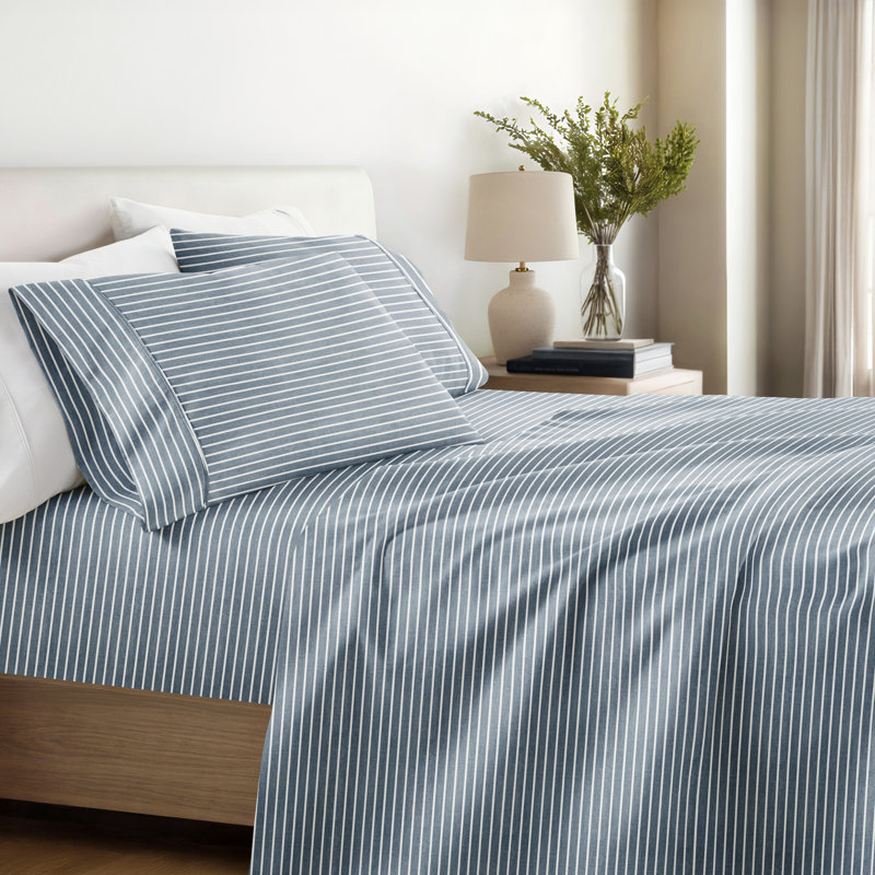 4 Piece Delicate Details Pattern Sheet Set, King Sheet Set with 2 King Pillowcase, Stone Striped
