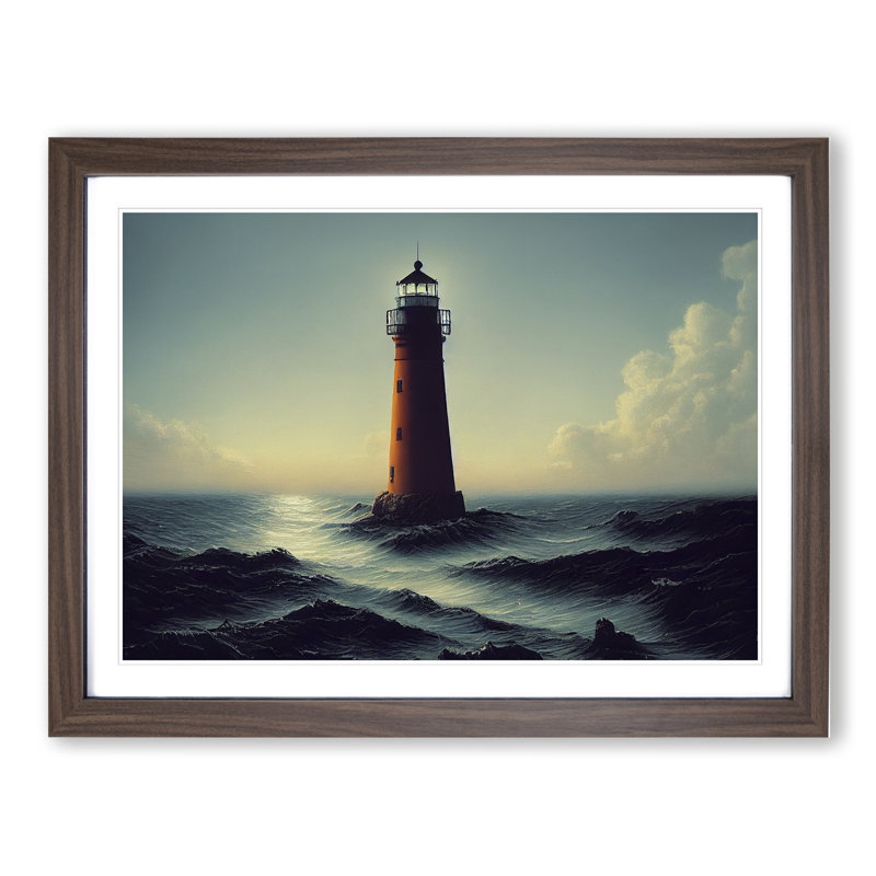 XH1022-7101X Powerful Lighthouse 1 Piece Single Picture Frame Wall Art, 34cm H x 46cm W, Walnut
