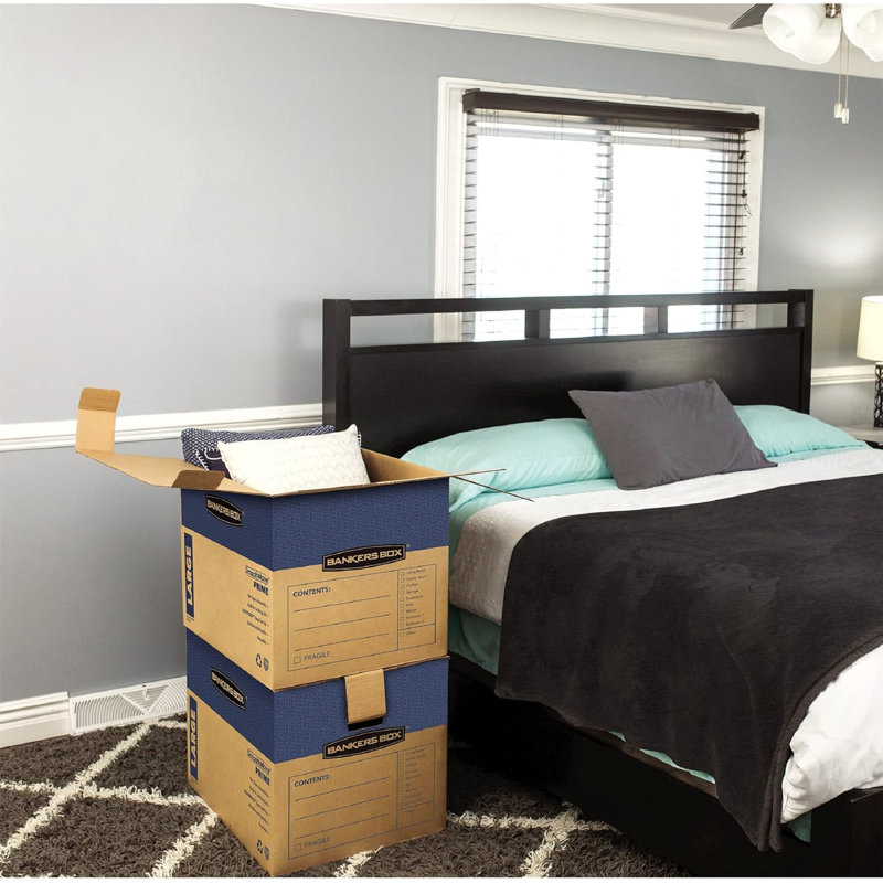 Large Prime Moving Box 6 Pack, Reinforced Handles, Tape-Free Assembly, Attached Lid