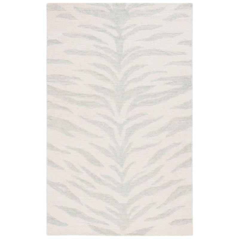 Jerramy Ebony Hand Tufted Wool Cotton Animal Print Rug in Ivory/Green, Rectangle 6' x 9'