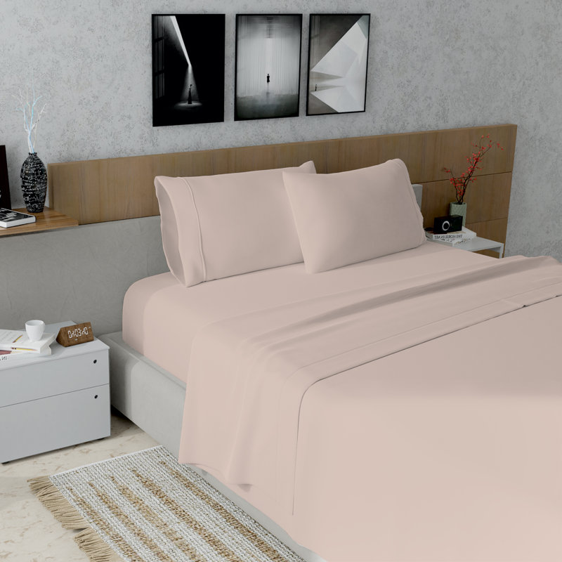Kal 100% Cotton Sheet Set, Blush, Queen