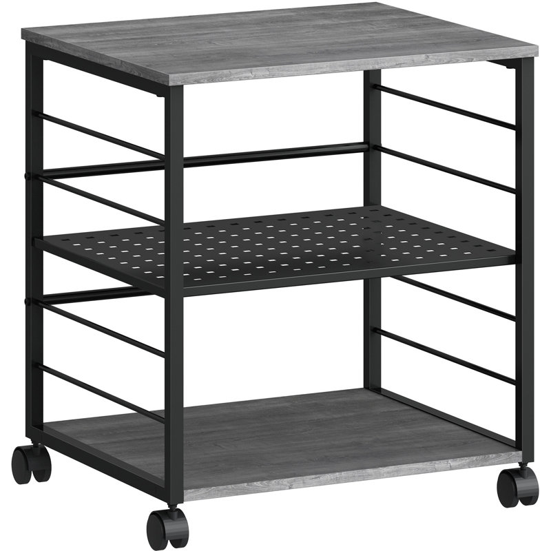 Black and Charcoal Metal Mobile Machine Stand with Shelves