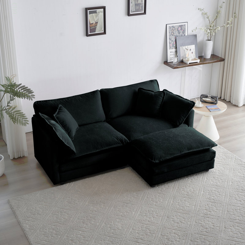 Chenille Two-Seater Sofa With 1 Footrest, 2 Seater L-Shaped Sectional With Ottoman,Loveseat With Ottoman For Small Living Space Chenille