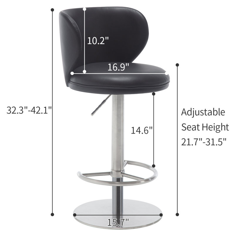 Tabourets de bar en acier inoxydable titane, chaise de bar en cuir de qualité moderne avec dossier, hauteur réglable pivotante pour le comptoir de la cuisine et la salle à manger (1 pièce)