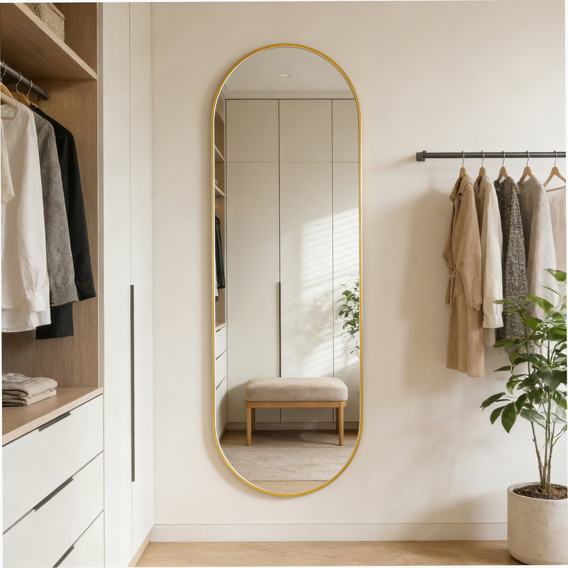 Miroir ovale pleine longueur 63 po x 20 po, cadre en aluminium antirouille, reflet HD transparent pour la décoration intérieure
