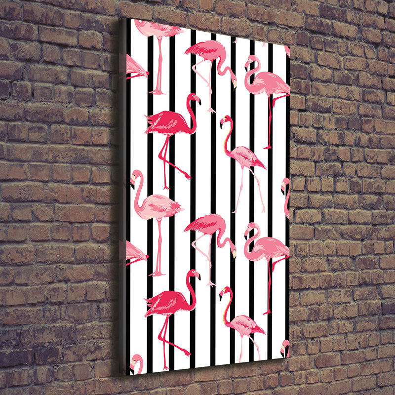 Flamingos And Stripes - Wrapped Canvas Print