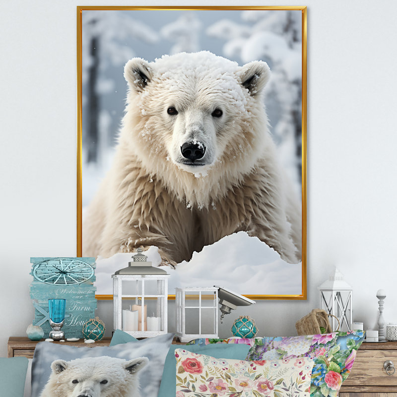 Beckah Alaska, rencontre polaire sur toile, H 44 po x l 34 po x P 1,5 po, Cadre flottant doré