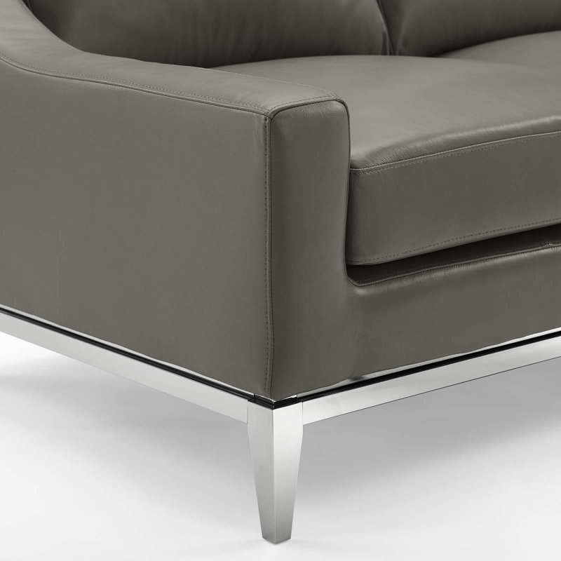 Strick & Bolton Hollebon Stainless Steel/ Leather Loveseat by Modway, Gray Genuine Leather