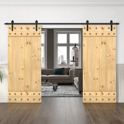 84'' Solid Wood Paneled Painted without Installation Hardware Kit Barn Door
