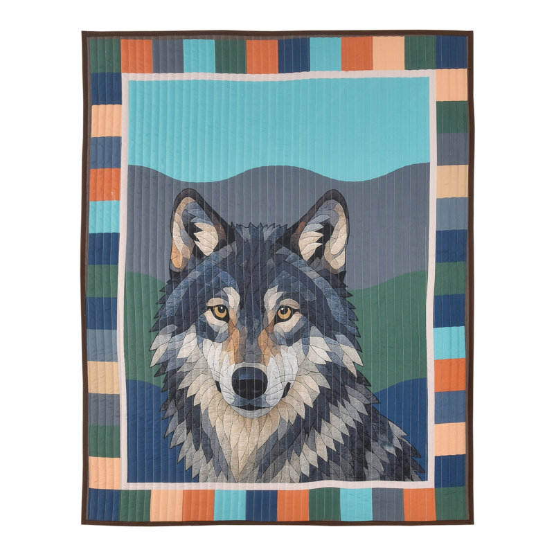 QUILT THROW BLANKET WILDERNESS SENTINEL(WOLF) 50"X60"