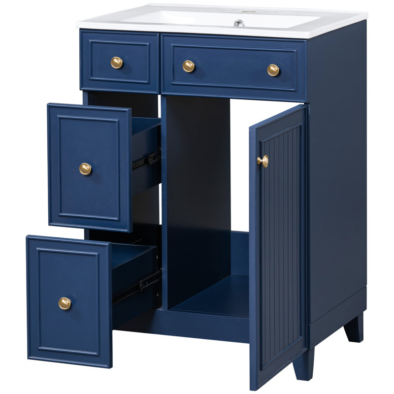 Meuble-lavabo de salle de bain avec lavabo en céramique 24 po - style transitionnel, grand espace de rangement, finition peinte
